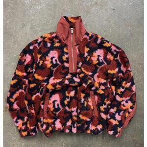 SAGE Collective Deep Pile Teddy Fleece Pullover Multicolor Abstract Women’s M